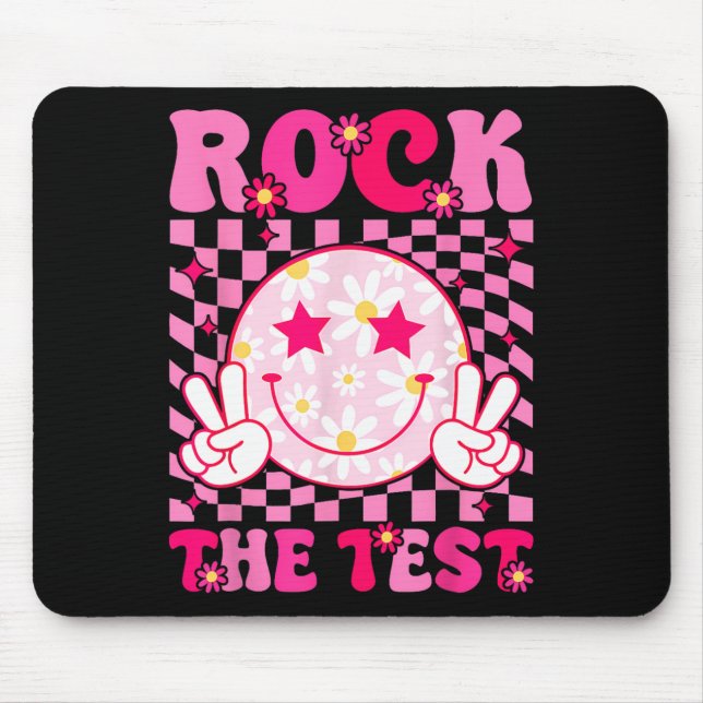 Mousepad Groovy Test Day Rock The Test Smile Hippie Pink Gi (Frente)