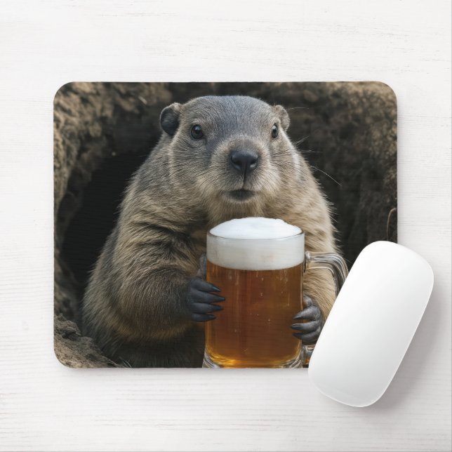 Mousepad Groundhog With Mug of Beer (Com mouse)