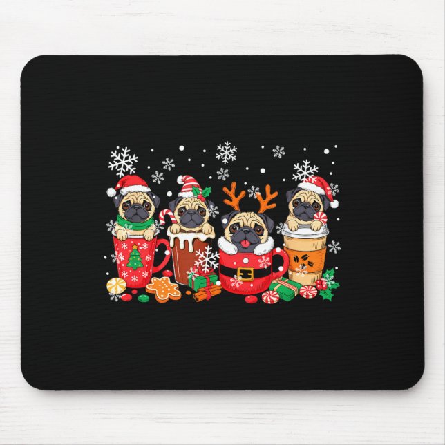Mousepad Group Santa Reindeer Pugs In Coffee C Christmas  (Frente)