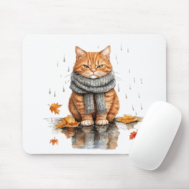 Mousepad Grumpy Orange Cat in Rain (Com mouse)