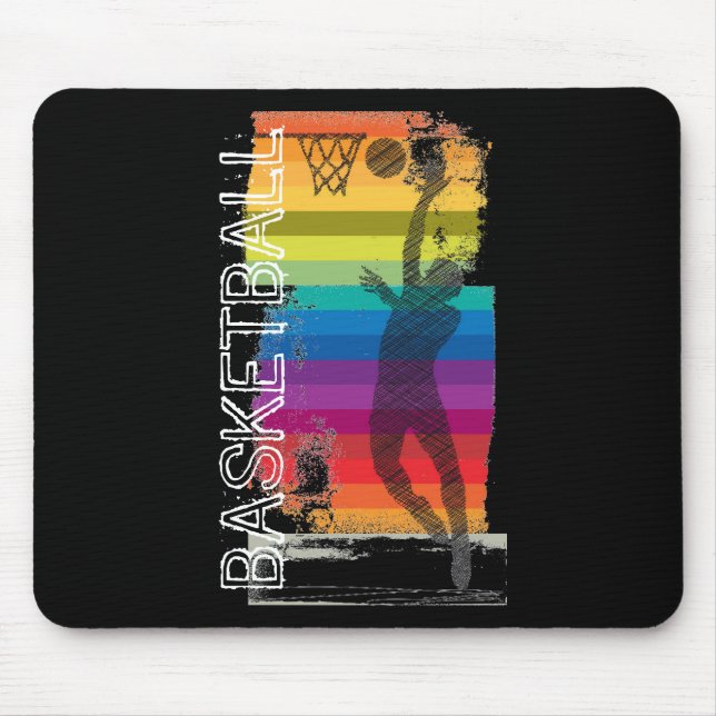 Mousepad Grunge Rainbow Ilustração negra de basquete (Frente)