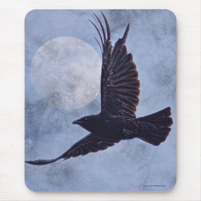 Mousepad Grunge Raven & Moon Lt Blue Art Design (Frente)