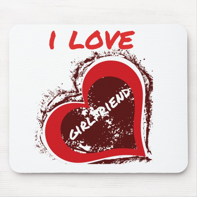 Mousepad Grunge Style I Love My Girlfriend Heart Design (Frente)