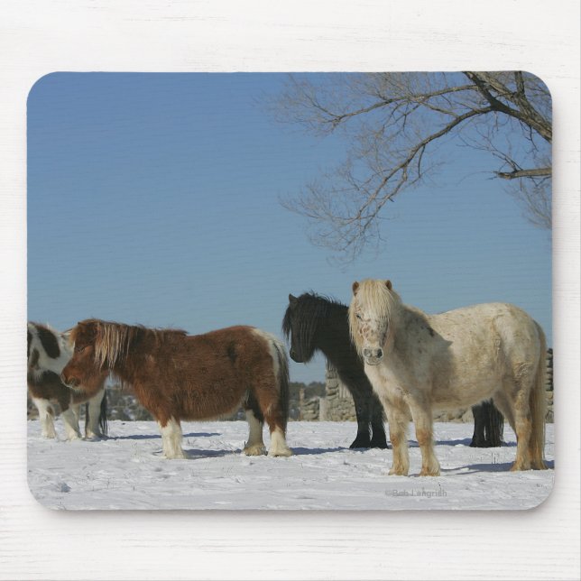 Mousepad Grupo de cavalos diminutos na neve (Frente)