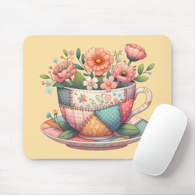 Mousepad Grupo de Patchwork com Flores Whimsical (Com mouse)