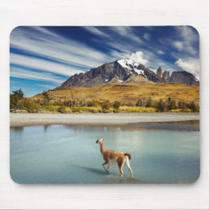 Mousepad Guanaco que cruza o rio em Torres del Paine