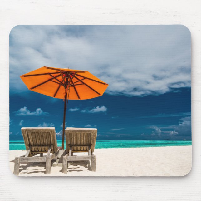 Mousepad Guarda-chuva de Sun no Sandy Beach |Maldives (Frente)