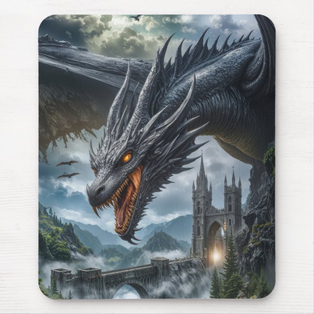 Mousepad Guarda Dragão Negro de um Castelo Gótico de Montan (Frente)