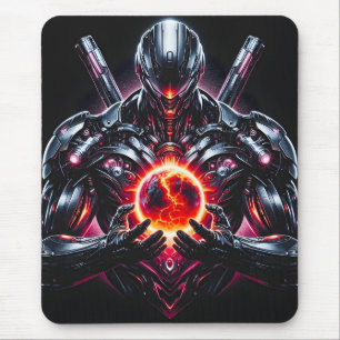 Mousepad Guardião Cibernético Cósmico Abstrato Futurista Ro