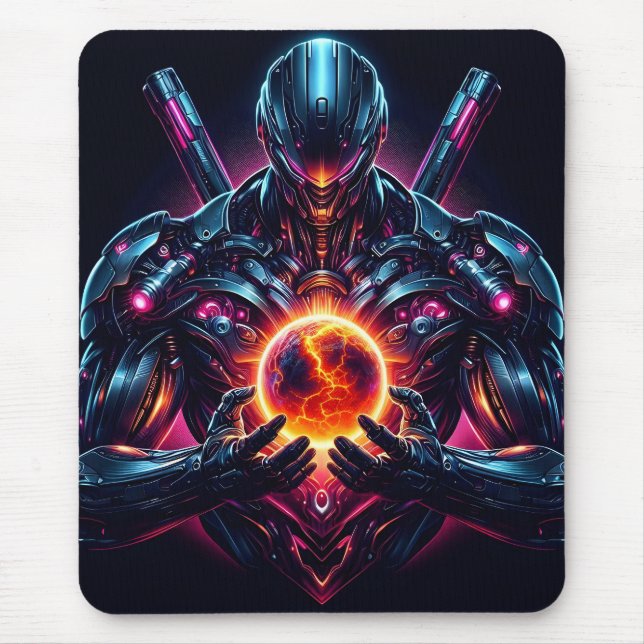Mousepad Guardião Cósmico Cibernético Abstrato Robô Futuris (Frente)