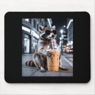 Mousepad Guaxinim bebendo café gelado meme engraçado de ani
