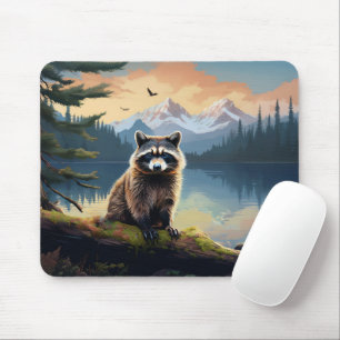 Mousepad Guaxinim em um Lago da Floresta