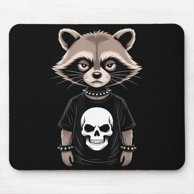 Mousepad Guaxinim Emo Escuro Com Estilo Punk Caveira Altern (Frente)