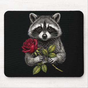 Mousepad Guaxinim Fofo Segurando Uma Rosa Vermelha Guaxinim