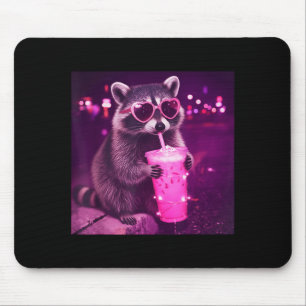 Mousepad Guaxinim rosa engraçado bebendo café gelado - fofo