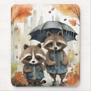 Mousepad Guaxinins Fofos na Chuva
