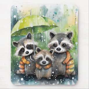 Mousepad Guaxinins Fofos na Chuva