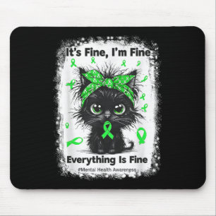 Mousepad Guerreiro de Saúde Mental Conscientização Gato Pre
