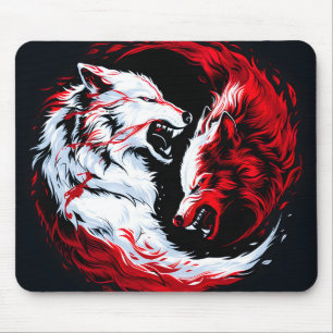 Mousepad Guerreiro Lobo Cósmico Branco Vermelho