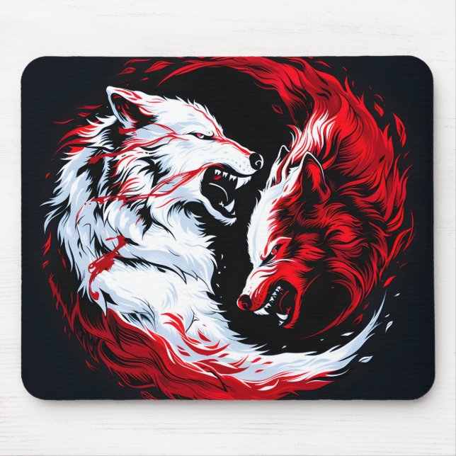 Mousepad Guerreiro Lobo Cósmico Branco Vermelho (Frente)