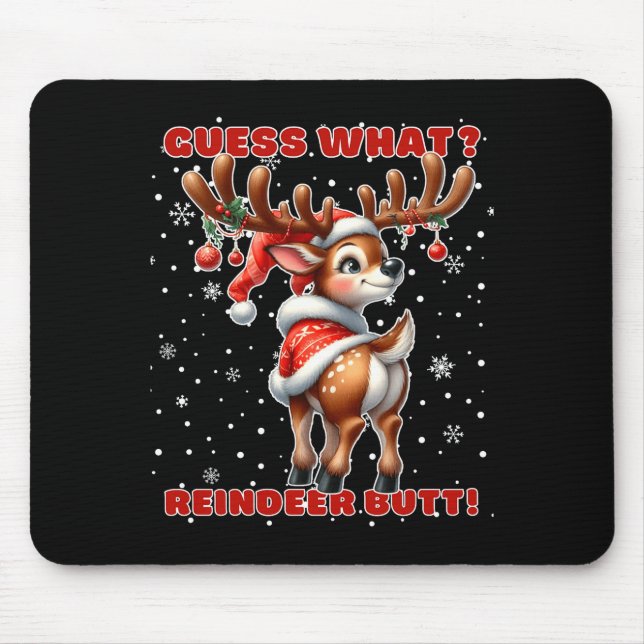 Mousepad Guess What Reindeer Butt Funny Christmas Humor Red (Frente)