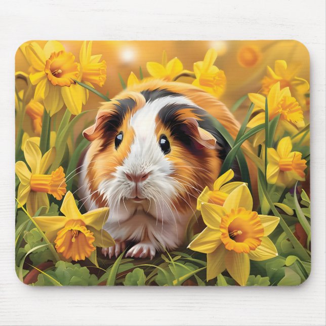 Mousepad Guiné Pig Entre Os Daffodils (Frente)
