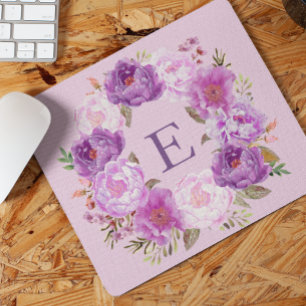 Mousepad Guirlanda de Flor de Peônia Aquarela Monograma Rox