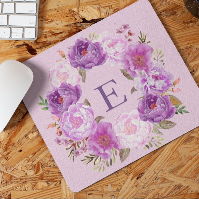 Mousepad Guirlanda de Flor de Peônia Aquarela Monograma Rox (Criador carregado)