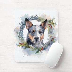 Mousepad Guirlanda de Natal do Blue Heeler Cachorro Festivo