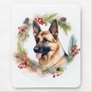 Mousepad Guirlanda de Natal do Pastor Alemão Cachorro Festi