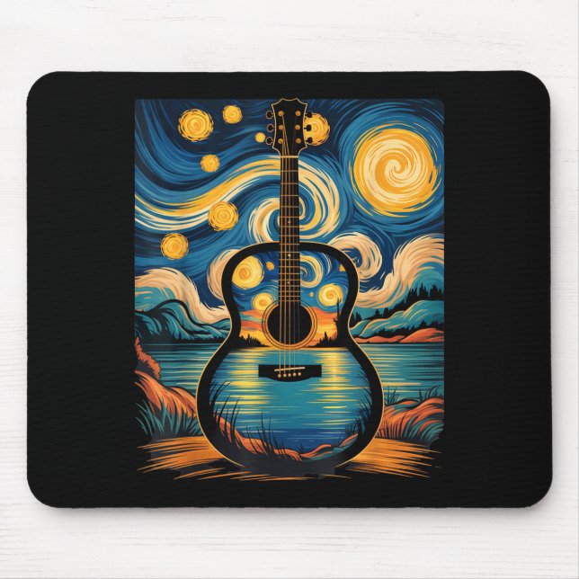 Mousepad Guitar Lake Starry Night Music Guitarist Van Gogh  (Frente)