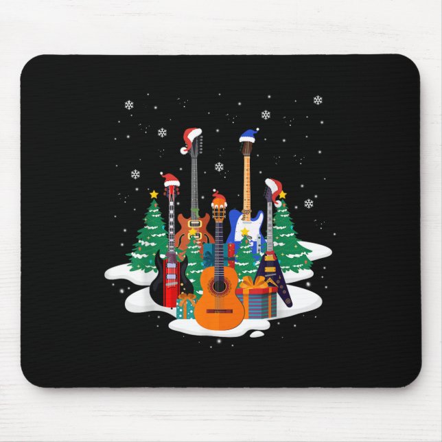 Mousepad Guitar Santa Hat Christmas Tree Funny Music Loves  (Frente)