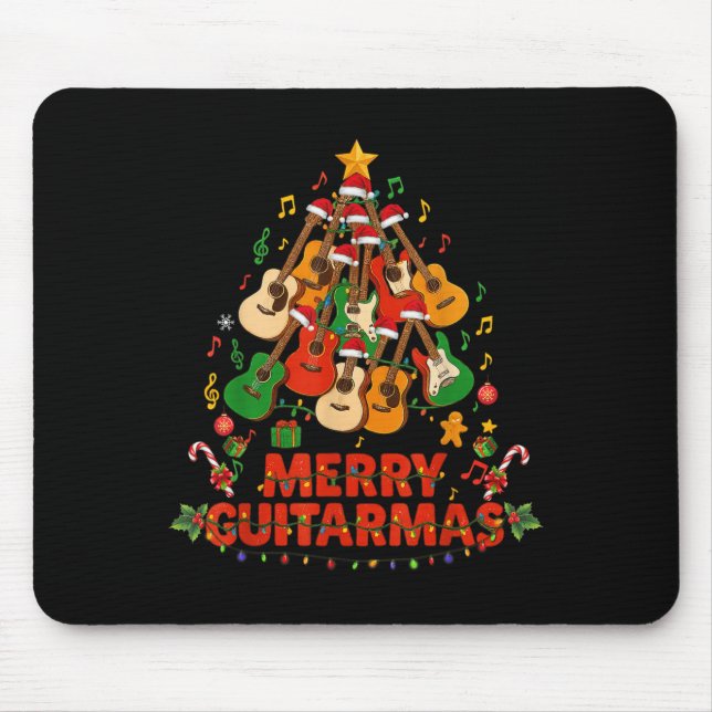 Mousepad Guitar Santa Hat Christmas Tree Funny Music Loves  (Frente)