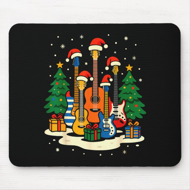 Mousepad Guitar Santa Hat Christmas Tree Light Funny Music  (Frente)