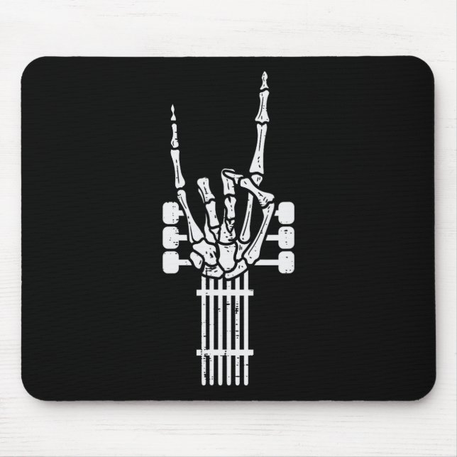 Mousepad Guitar Skeleton Rock n Roll Rocker Sinal Punk Hall (Frente)