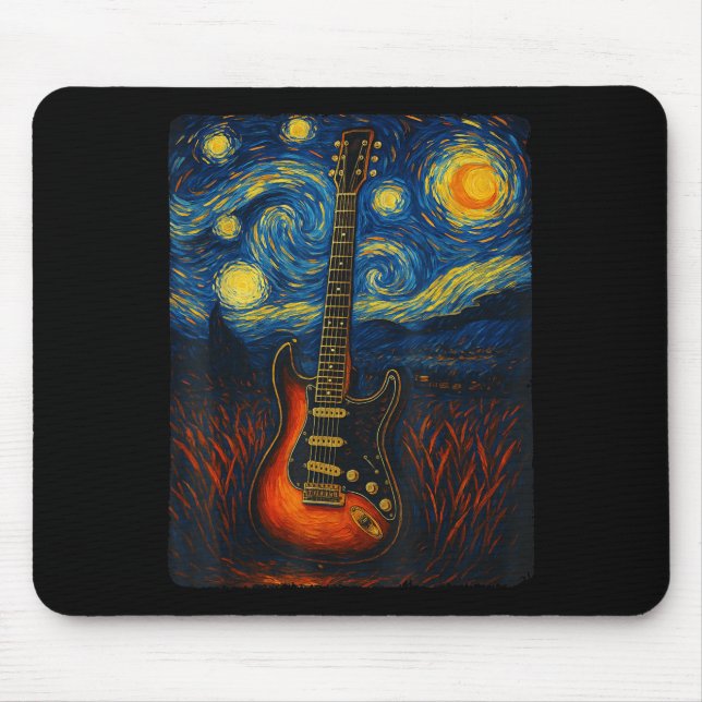 Mousepad Guitar Starry Night Van Gogh Guitarist Rock And Ro (Frente)