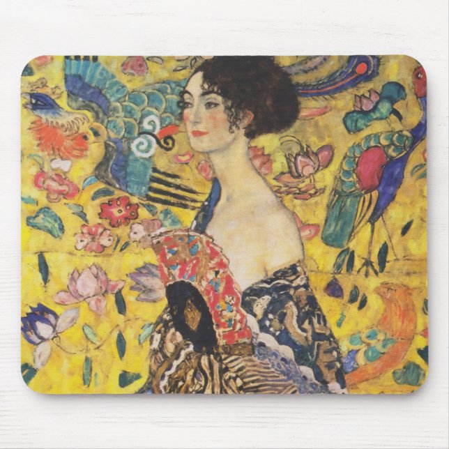 Mousepad Gustav Klimt Lady Com Pintura Fan Art Nouveau (Frente)