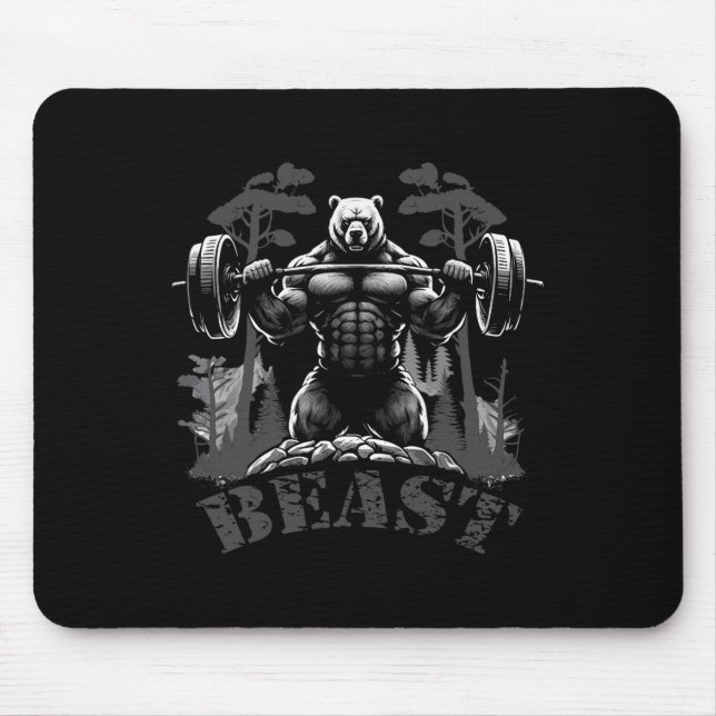 Mousepad Gym Bodybuilding Fitness Workout Beast Bear With D (Frente)