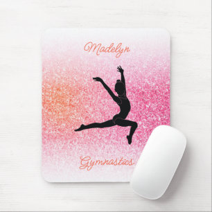 Mousepad Gymnastics Girl in Gymnast Leotard Pink Tangerine