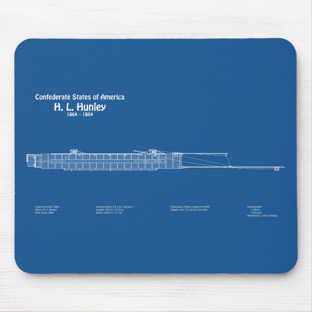 Mousepad H. L. Hunley - Ship Blueprint Plan ABD (Frente)