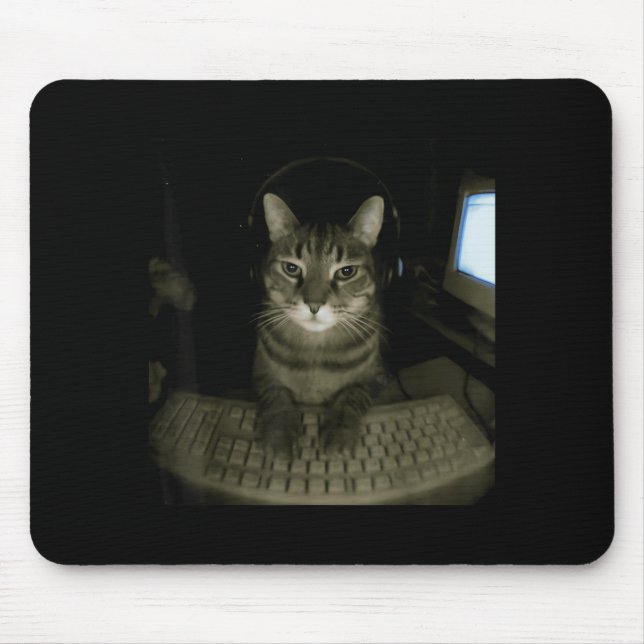 Mousepad Hacker Cat Meme Funny Computer Cat Kitten Gamer Ca (Frente)
