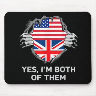 Mousepad Half American Half British USA England Flag Mens W