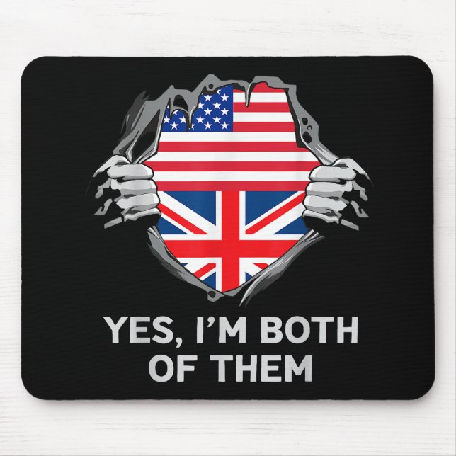 Mousepad Half American Half British USA England Flag Mens W (Frente)