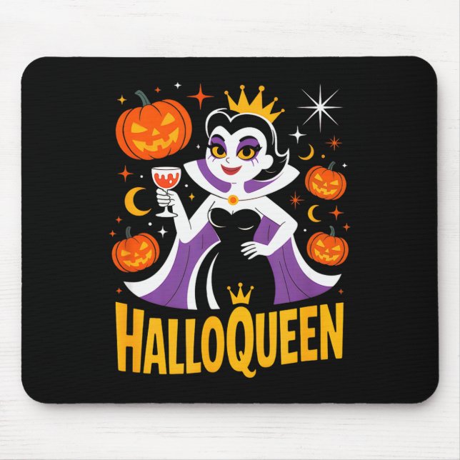 Mousepad Halloqueen Retro Vamre Queen Halloween Pumpkins Ba (Frente)
