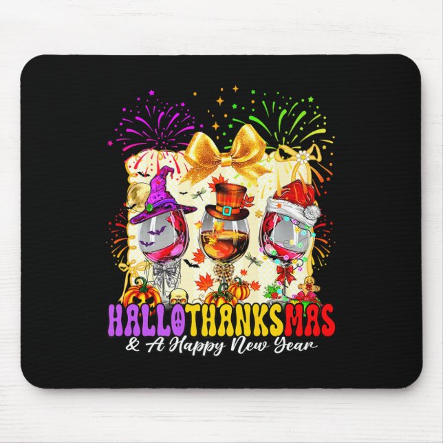 Mousepad Hallothanksmas And A Happy New Year Wine Gles Fire (Frente)