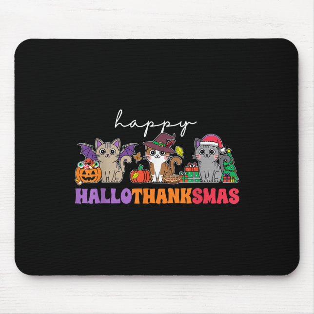 Mousepad Hallothanksmas Cats _ Uni-adults, Uni-kids, Black, (Frente)