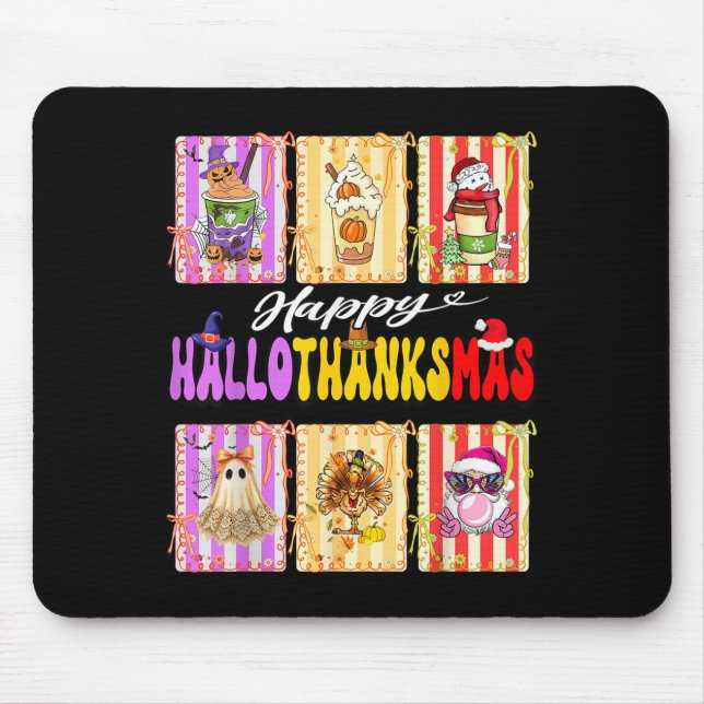 Mousepad Hallothanksmas Cute Turkey Santa Halloween Thanksg (Frente)