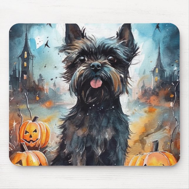 Mousepad Halloween Affenpinscher Com Pumpkins Assustado (Frente)