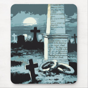 Mousepad Halloween Antigo, Cemitério Assustador com Túmulos
