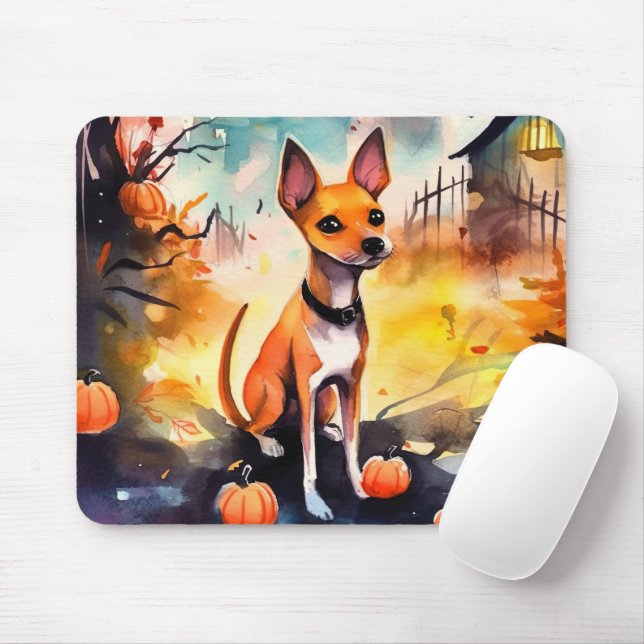 Mousepad Halloween Basenji Com Pumpkins Assustado (Com mouse)